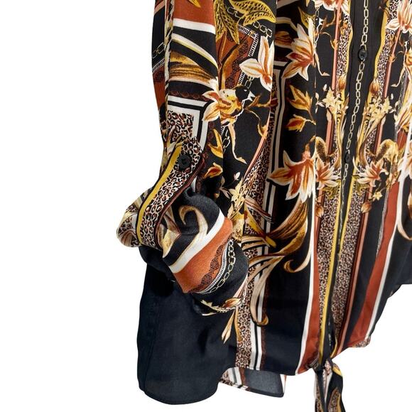 NEW INC Women’s Front Tie Button-Front Collared Leopard Floral Print Blouse - XL - Picture 7 of 10